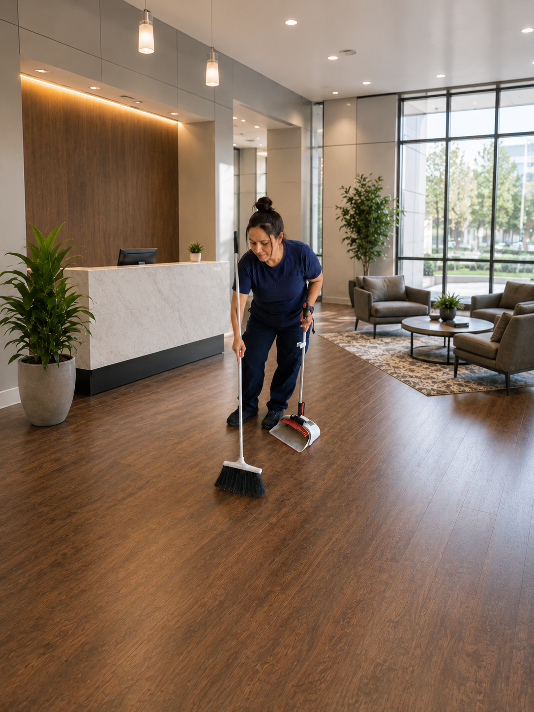 Commercial cleaning team at work