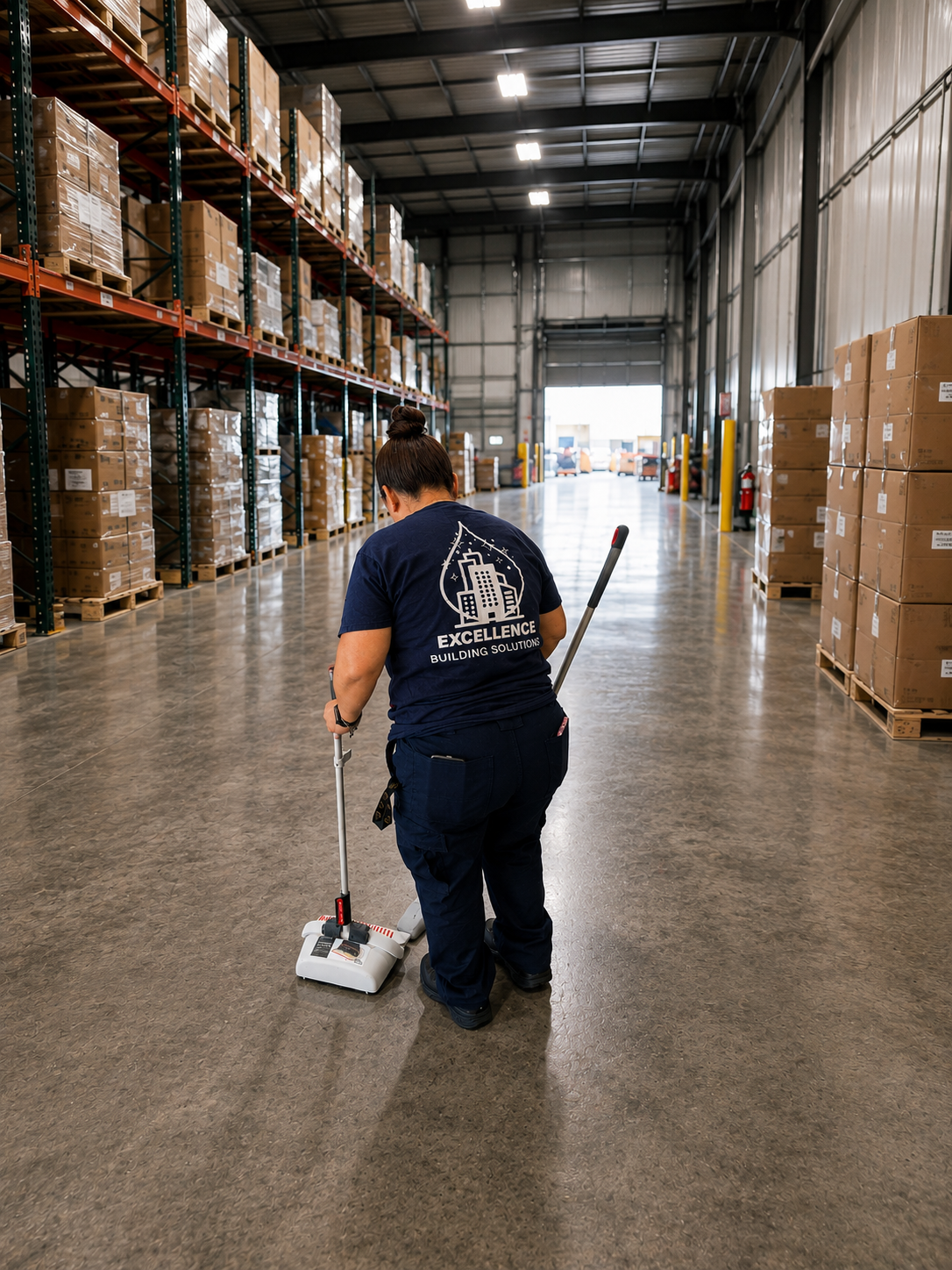 Commercial cleaning professional at work